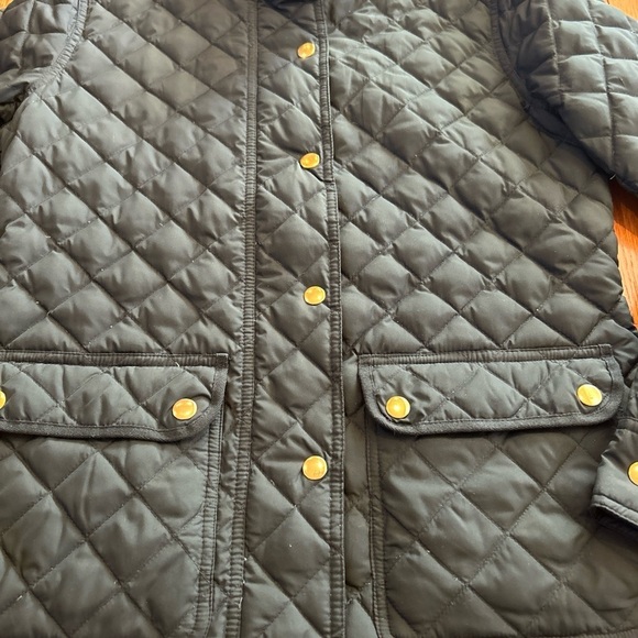 JCrew Quilted Puffer Jacket Full Zipper Snap Gold Button Front Womens XS Black - Picture 6 of 9